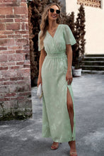 Load image into Gallery viewer, Floral Print V-Neck Smocked Waist High Slit Maxi Dress