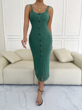 Load image into Gallery viewer, Decorative Button Slit Scoop Neck Sleeveless Dress