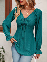 Load image into Gallery viewer, Tie Front V-Neck Puff Sleeve Blouse