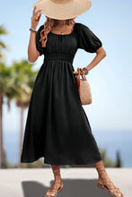 Load image into Gallery viewer, Square Neck Smocked Waist Puff Sleeve Midi Dress