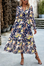 Load image into Gallery viewer, Printed Surplice Neck Flounce Sleeve Midi Dress