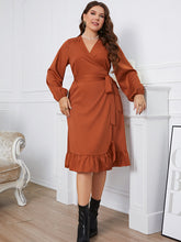 Load image into Gallery viewer, Plus Size Surplice Neck Tie Waist Dress