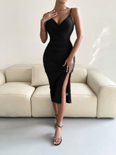 Load image into Gallery viewer, Spaghetti Strap Surplice Neck Slit Dress