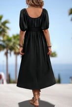 Load image into Gallery viewer, Square Neck Smocked Waist Puff Sleeve Midi Dress