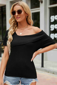 Asymmetrical Neck Rib-Knit Top