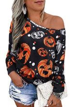 Load image into Gallery viewer, One Shoulder Jack-O&#39;-Lantern Graphic Sweatshirt