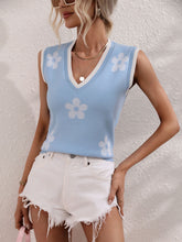 Load image into Gallery viewer, Floral Contrast Ribbed Trim Sweater Vest