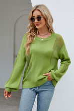 Load image into Gallery viewer, Openwork Round Neck Dropped Shoulder Knit Top