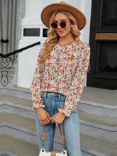 Load image into Gallery viewer, Printed Round Neck Flounce Sleeve Blouse