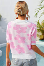 Load image into Gallery viewer, Floral Johnny Collar Half Sleeve Knit Top