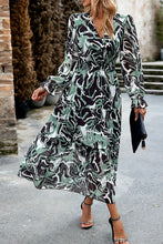 Load image into Gallery viewer, Printed Surplice Neck Flounce Sleeve Midi Dress