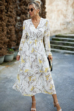 Load image into Gallery viewer, Printed Surplice Neck Flounce Sleeve Midi Dress