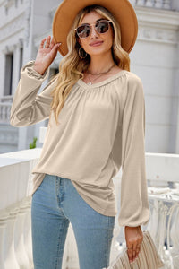 V-Neck Raglan Sleeve Ruched Detail Top