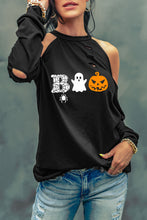 Load image into Gallery viewer, Cold Shoulder Boo Graphic Distressed Blouse