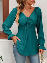 Load image into Gallery viewer, Tie Front V-Neck Puff Sleeve Blouse