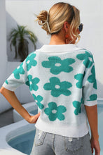 Load image into Gallery viewer, Floral Johnny Collar Half Sleeve Knit Top