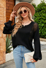 Load image into Gallery viewer, Openwork Round Neck Dropped Shoulder Knit Top