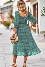 Load image into Gallery viewer, Leopard Square Neck Flounce Sleeve Midi Dress