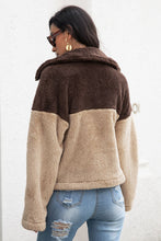 Load image into Gallery viewer, Two-Tone Collared Neck Fuzzy Jacket