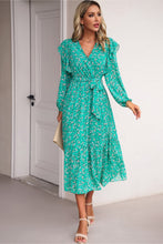 Load image into Gallery viewer, Surplice Neck Balloon Sleeve Midi Dress