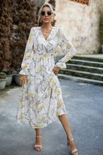 Load image into Gallery viewer, Printed Surplice Neck Flounce Sleeve Midi Dress