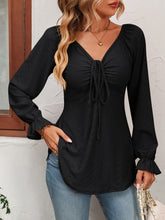 Load image into Gallery viewer, Tie Front V-Neck Puff Sleeve Blouse