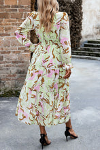 Load image into Gallery viewer, Printed Surplice Neck Flounce Sleeve Midi Dress