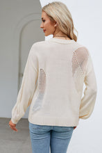 Load image into Gallery viewer, Openwork Round Neck Dropped Shoulder Knit Top