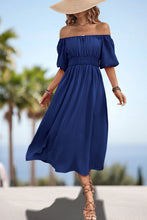 Load image into Gallery viewer, Square Neck Smocked Waist Puff Sleeve Midi Dress