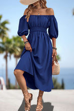 Load image into Gallery viewer, Square Neck Smocked Waist Puff Sleeve Midi Dress