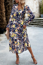 Load image into Gallery viewer, Printed Surplice Neck Flounce Sleeve Midi Dress