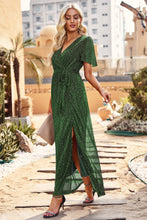 Load image into Gallery viewer, Surplice Neck High Slit Glitter Maxi Dress