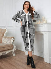 Load image into Gallery viewer, Plus Size Houndstooth Button-Down Long Sleeve Dress