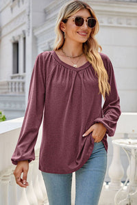 V-Neck Raglan Sleeve Ruched Detail Top