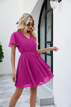 Load image into Gallery viewer, Surplice Neck Tie Waist Flutter Sleeve Pleated Dress