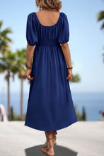 Load image into Gallery viewer, Square Neck Smocked Waist Puff Sleeve Midi Dress