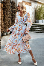 Load image into Gallery viewer, Printed Surplice Neck Flounce Sleeve Midi Dress