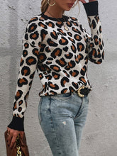 Load image into Gallery viewer, Leopard Round Neck Dropped Shoulder Sweater