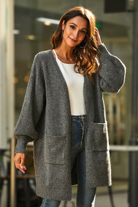 Drop Shoulder Ribbed Trim Open Front Cardigan