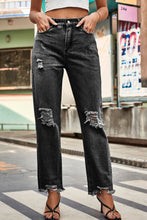 Load image into Gallery viewer, Distresssed Buttoned Loose Fit Jeans