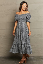 Load image into Gallery viewer, Floral Lace-Up Off-Shoulder Midi Dress