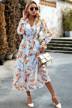 Load image into Gallery viewer, Printed Surplice Neck Flounce Sleeve Midi Dress