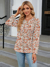 Load image into Gallery viewer, Printed Round Neck Flounce Sleeve Blouse