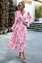 Load image into Gallery viewer, Printed Surplice Neck Flounce Sleeve Midi Dress