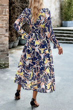 Load image into Gallery viewer, Printed Surplice Neck Flounce Sleeve Midi Dress