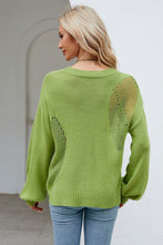 Load image into Gallery viewer, Openwork Round Neck Dropped Shoulder Knit Top