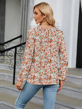 Load image into Gallery viewer, Printed Round Neck Flounce Sleeve Blouse