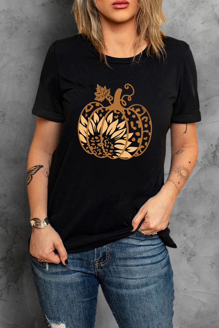 Round Neck Short Sleeve Pumpkin Graphic T-Shirt