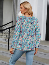 Load image into Gallery viewer, Printed Round Neck Flounce Sleeve Blouse