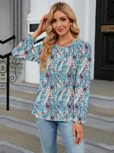 Load image into Gallery viewer, Printed Round Neck Flounce Sleeve Blouse